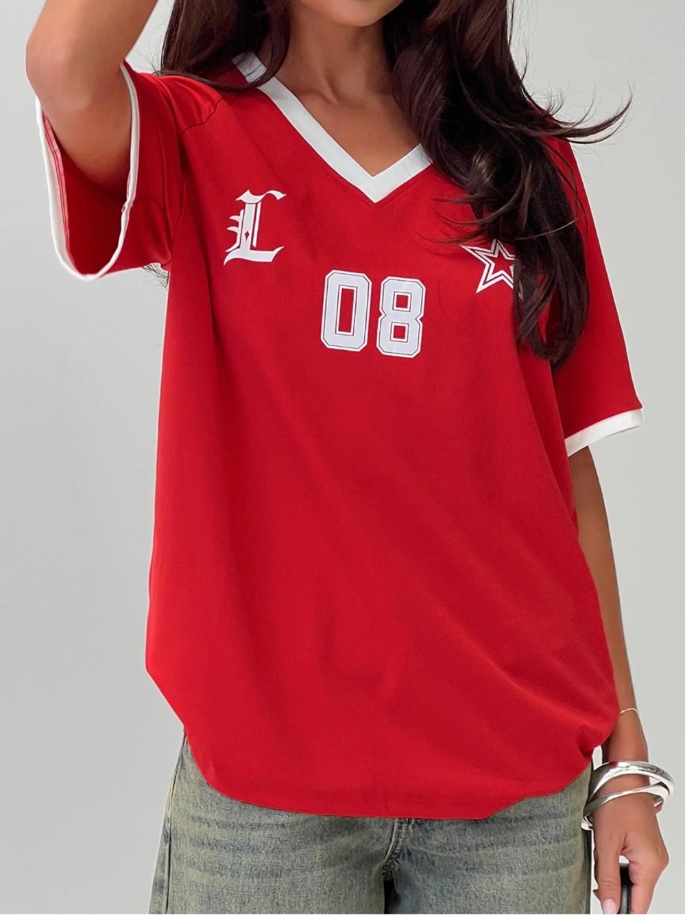 Lioness Red V‑Neck Athletic Jersey with White Trim